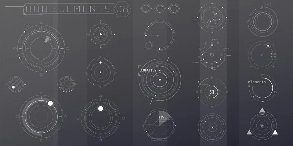 A set of HUD circular elements for a futuristic interface. Stock Illustration