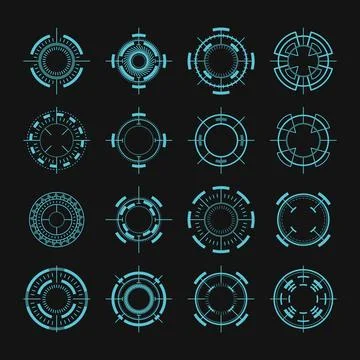 Set of HUD focus aim of sniper weapon set collection, futuristic game targe.. Illustrazione stock