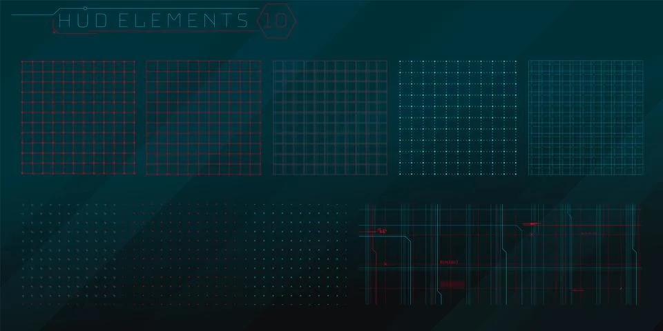 A set of HUD grids elements for a futuristic interface. Illustrazione stock