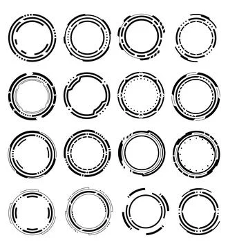 Set of hud round frames or borders, sci fi circular neon elements for digital ui Stock Illustration