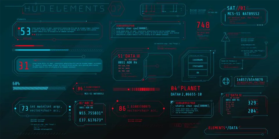 A set of HUD text elements for a futuristic interface. Stockillustratie