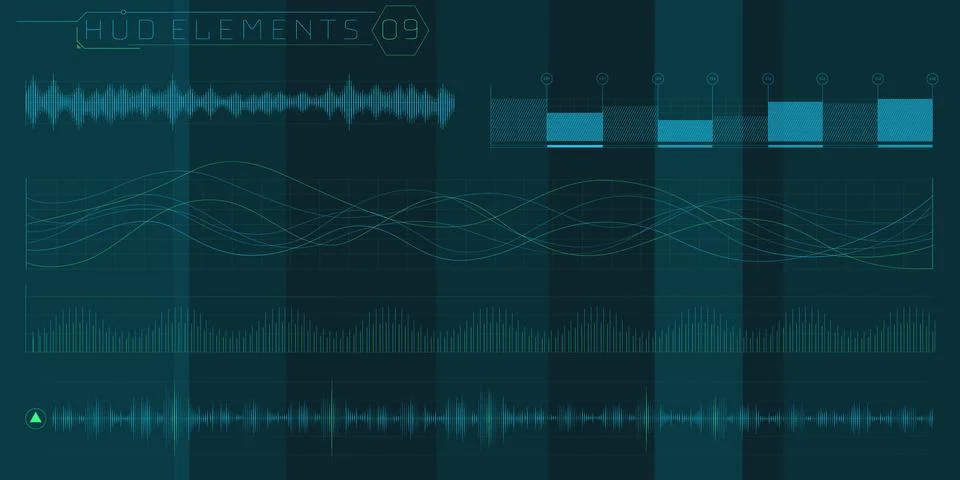 A set of HUD waves elements for a futuristic interface. Stock Illustration