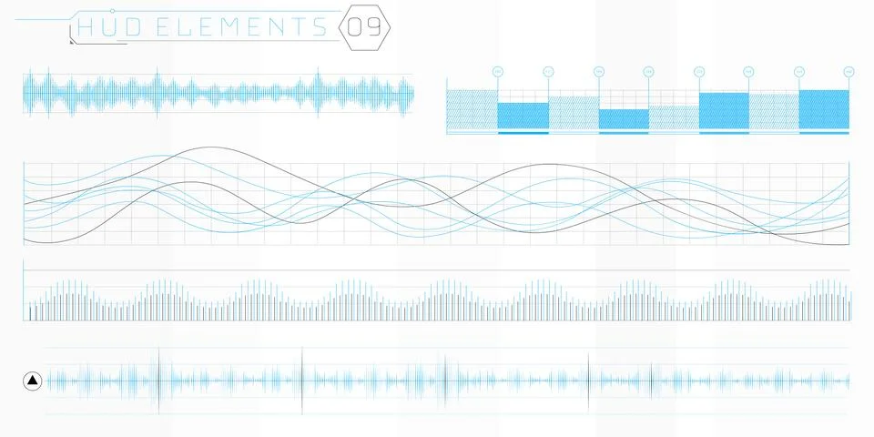 A set of HUD waves elements for a futuristic interface. 스톡 일러스트