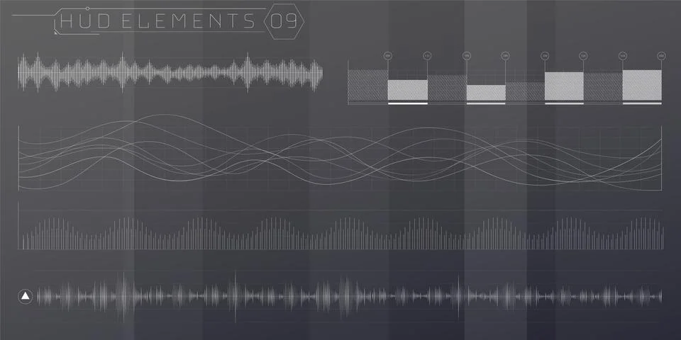 A set of HUD waves elements for a futuristic interface. Stock Illustration