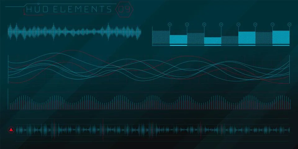 A set of HUD waves elements for a futuristic interface. Illustrazione stock