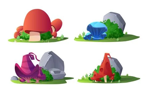 Set of huge magic mushrooms flat style, vector illustration Stock Illustration