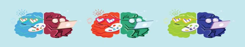 Set of human brain creativity concept cartoon icon design template Stock Illustration