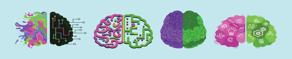 Set of human brain creativity concept cartoon icon design template Stock Illustration