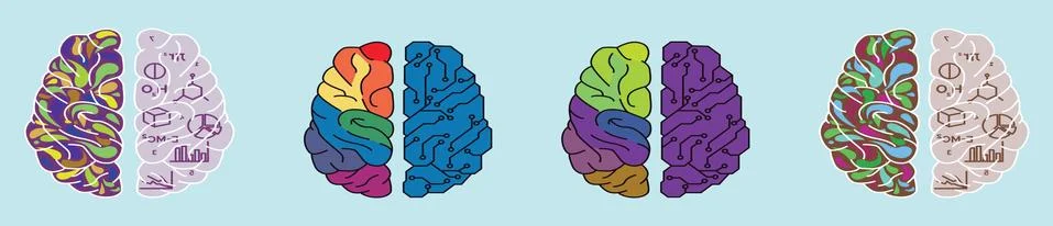 Set of human brain creativity concept cartoon icon design template Stock Illustration