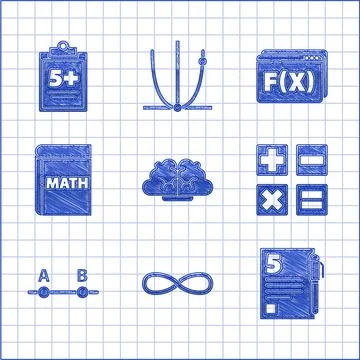 Set Human brain, Infinity, Test or exam sheet and pen, Calculator, Graph, s.. Stockillustratie