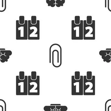 Set Human brain, Paper clip and Calendar on seamless pattern. Vector Stock Illustration