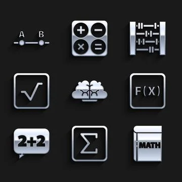 Set Human brain, Sigma symbol, Book with word mathematics, Function mathemati Stockillustratie