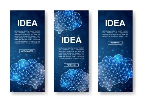 Set of human brain vertical banners. Mind low poly symbols for vertical Stock Illustration