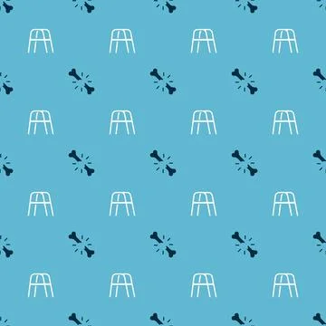 Set Human broken bone and Walker on seamless pattern. Vector Stock Illustration