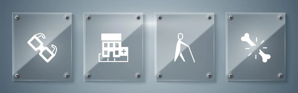 Set Human broken bone, Blind human holding stick, Medical hospital building.. Ilustración de archivo