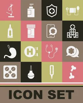 Set Human broken bone, Dialogue with the doctor, Medical hospital building, Life Ilustración de archivo