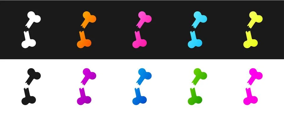 Set Human broken bone icon isolated on black and white background.  Vector Stock Illustration