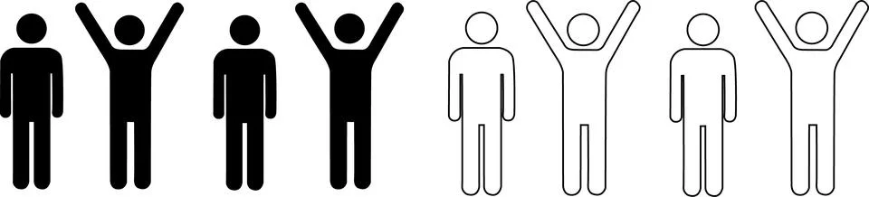 Set of human figure icons, solid black and outline Stock Illustration