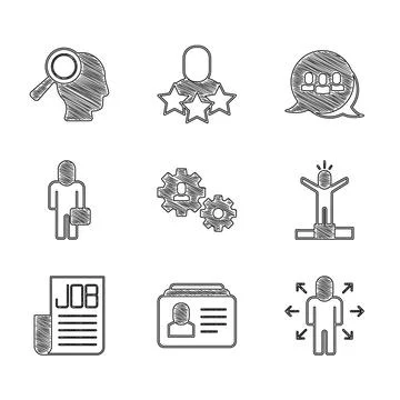 Set Human with gear, Resume, Multitasking manager working, Productive human Stock Illustration