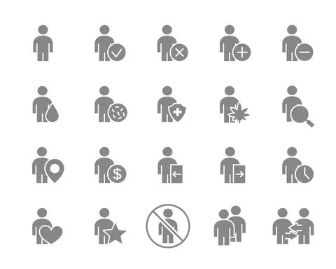 Set of human gray icon. Men with different navigation and more. Stock Illustration
