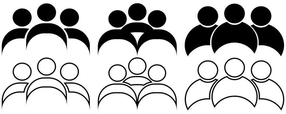 Set of human group icons featuring solid and outline styles for business Stock Illustration