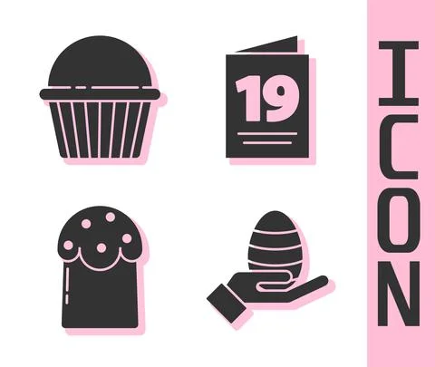 Set Human hand and easter egg, Easter cake, Easter cake and Greeting card with Illustrazione stock