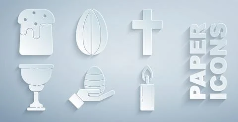 Set Human hand and easter egg, Christian cross, chalice, Burning candle, Easter Stock Illustration