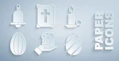 Set Human hand and easter cake, Burning candle in candlestick, Easter egg, Holy 스톡 일러스트