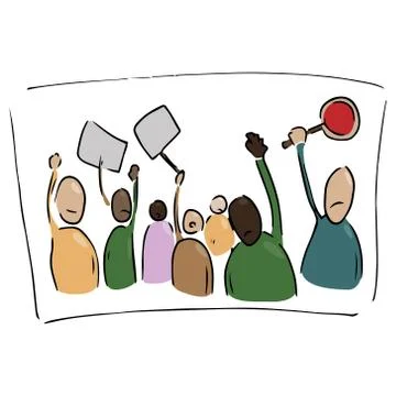 Set of human hands with different skin colors at a rally. Hands with differen Stock Illustration
