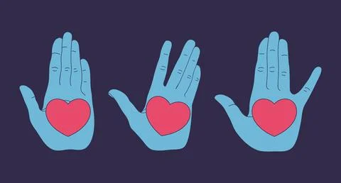 Set of human hands with a heart on open palm. Heart on hand Stock Illustration