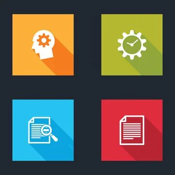Set Human head with gear inside, Time Management, Document search and  icon.  Stock Illustration