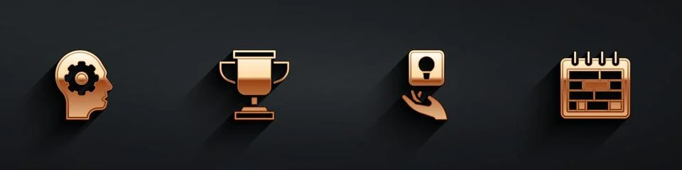 Set Human head with gear inside, Award cup, Light bulb and Calendar icon with 스톡 일러스트