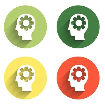 Set Human head with gear inside icon isolated with long shadow background. .. Stock Illustration