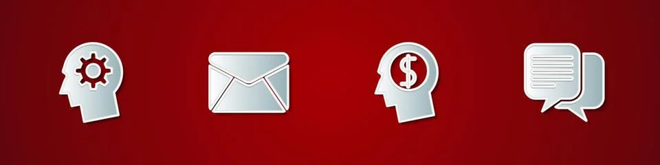 Set Human head with gear inside, Envelope, Business planning mind and Chat ic Stock Illustration