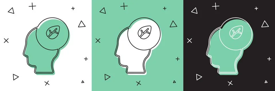 Set Human head with leaf inside icon isolated Set background. Vector Stock Illustration