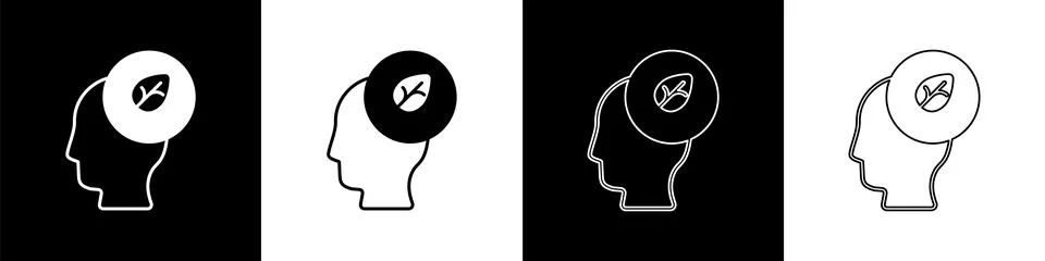 Set Human head with leaf inside icon isolated Set background. Vector Stock Illustration