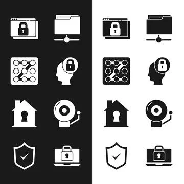 Set Human head with lock, Graphic password protection, Secure your site HTTPS Illustration