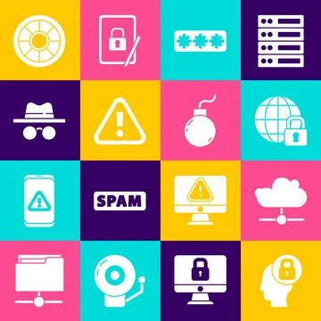 Set Human head with lock, Network cloud connection, Global lockdown, Password Stock Illustration