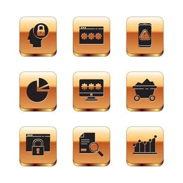 Set Human head with lock, Secure your site HTTPS, SSL, Document search, Monitor イラスト素材