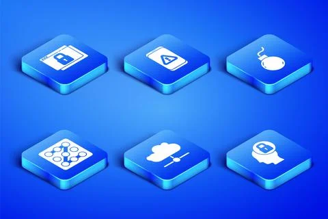 Set Human head with lock, Secure your site HTTPS, SSL, Network cloud connection Ilustração Stock