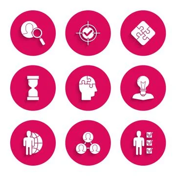 Set Human head puzzles strategy, Project team base, User of in business suit Ilustração Stock