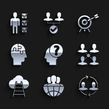 Set Human head with question mark Globe and people resources Project team bas 스톡 일러스트