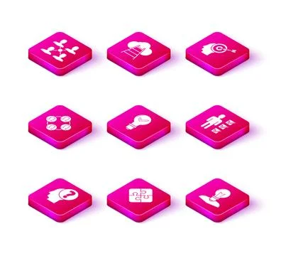 Set Human head with question mark, Piece of puzzle, Project team base, Light 스톡 일러스트