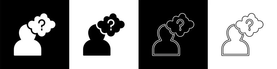 Set Human head with question mark icon isolated on black and white background Stock Illustration