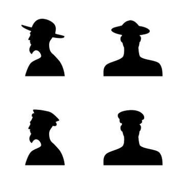 Set human head silhouettes in different hats Stock Illustration