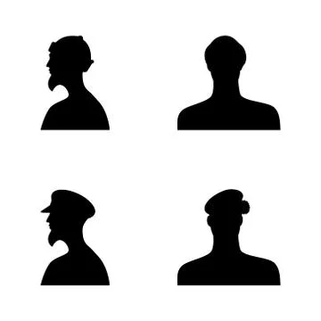 Set human head silhouettes in different hats Illustrazione stock