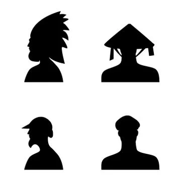 Set human head silhouettes in different hats Illustrazione stock