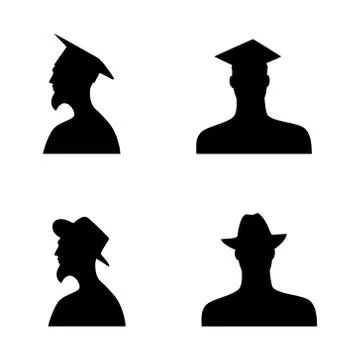 Set human head silhouettes in different hats Stock Illustration