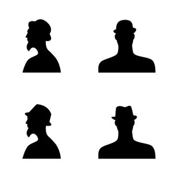 Set human head silhouettes in different hats Illustrazione stock