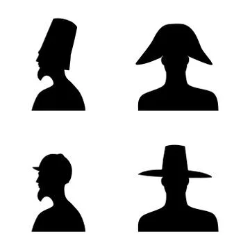 Set human head silhouettes in different hats Illustrazione stock